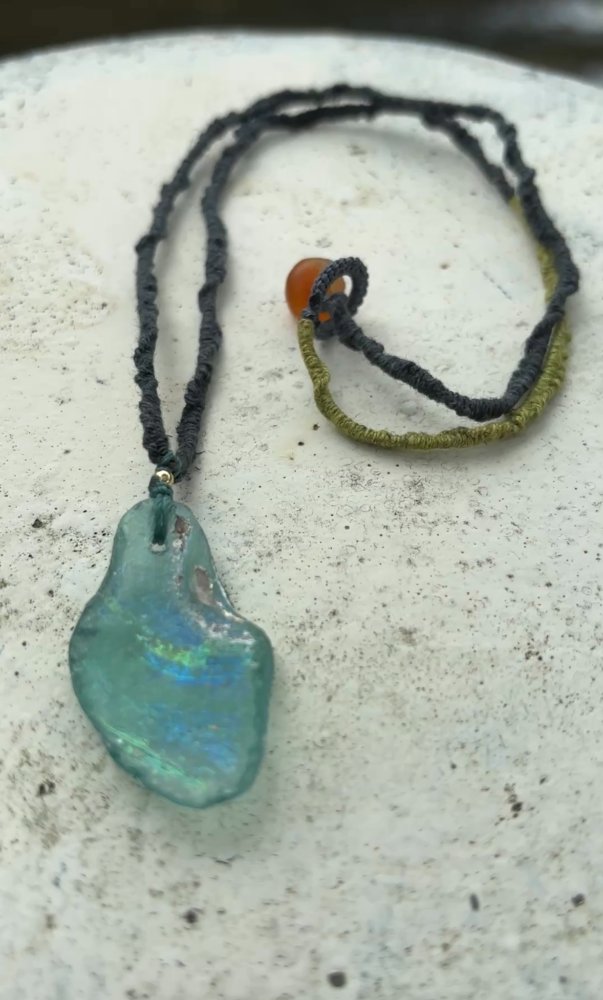 Roman Glass Hand-Knotted Plant-Dyed Necklace