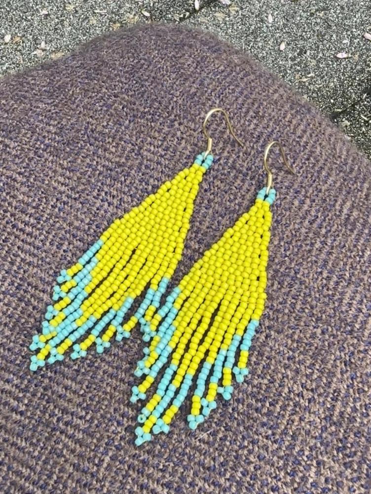 Handwoven Glass Beaded Tassel Earrings – Lime Yellow