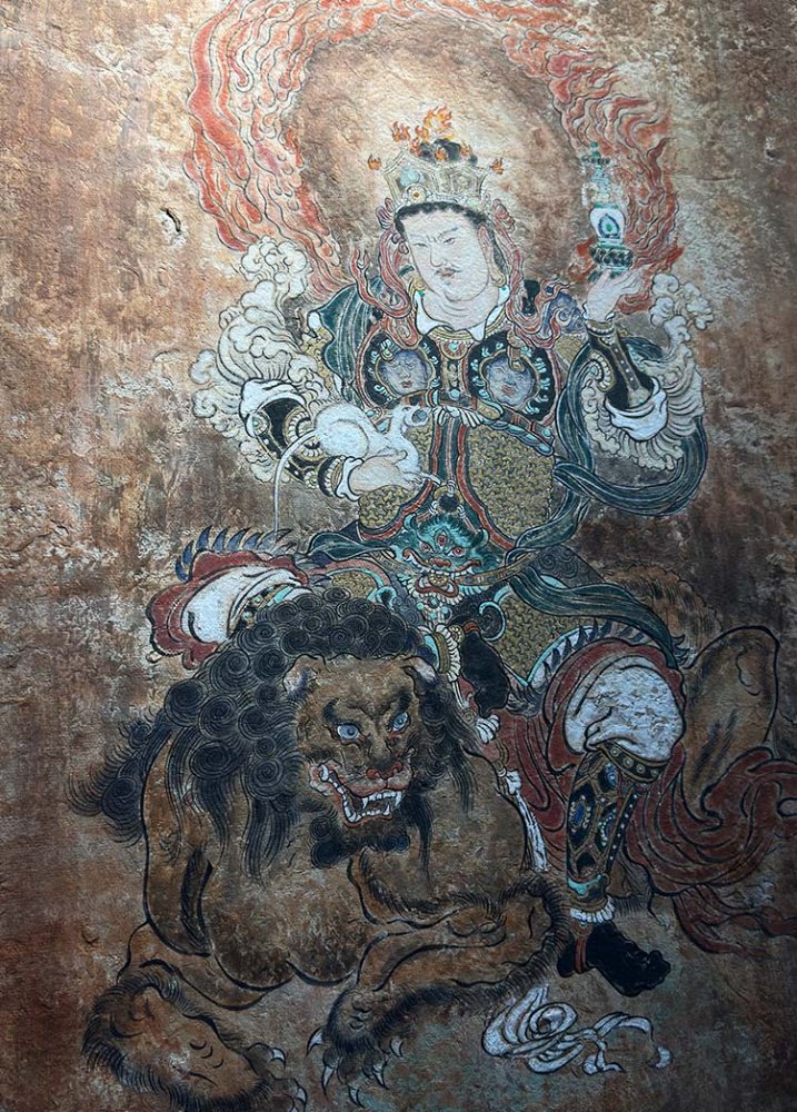 Original Pigment-Splashing Vaishravana Mural, handmade by Danhui Mural Intangible Cultural Heritage