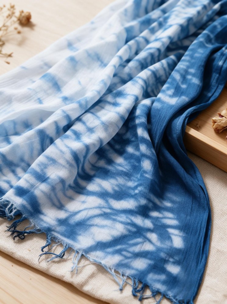 Hand-Dyed Indigo Shibori Cotton Scarf, Lightweight Beach Wrap, Boho winter Accessory,gift for her,blue scarf, handmade by Ceralo Studio