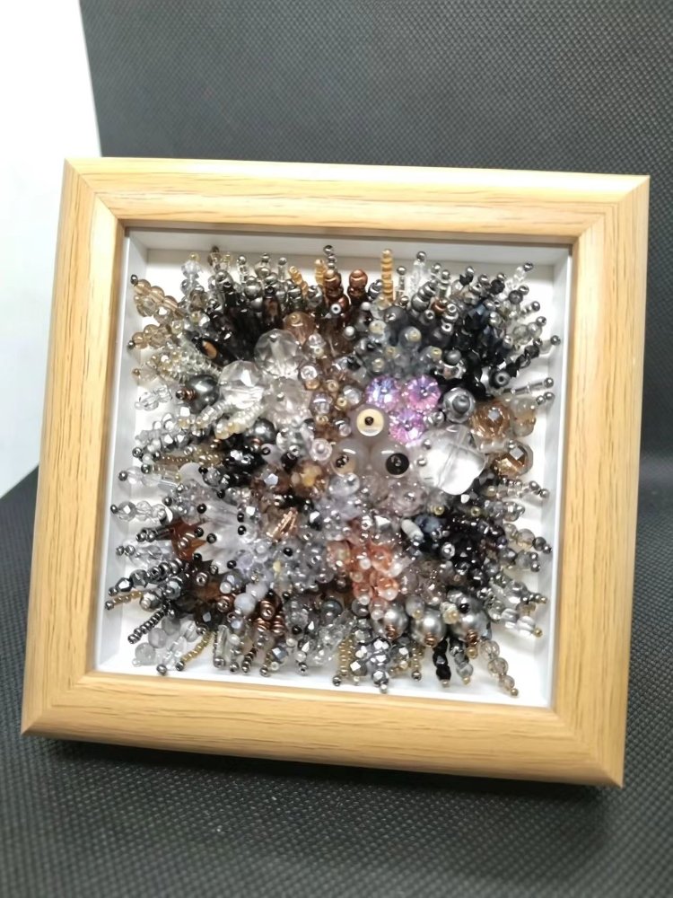 原创手工串珠立体艺术画 混彩珠饰拼贴 原木框桌面装饰 手作孤品