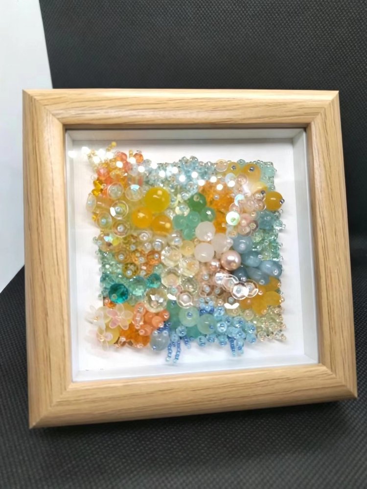纯手工排布串珠立体中空框画 夏日撞色装饰摆件
