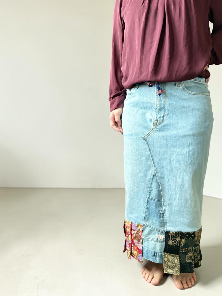 No Plans Needed – Upcycled Denim Maxi Skirt, One of a Kind Handmade in Japan